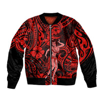Hawaii Hula Girl Bomber Jacket Hibiscus Hawaii Tribal Tattoo Red Version LT01 Unisex Red - Polynesian Pride