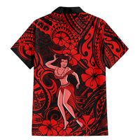 Hawaii Hula Girl Family Matching Mermaid Dress and Hawaiian Shirt Hibiscus Hawaii Tribal Tattoo Red Version LT01 - Polynesian Pride