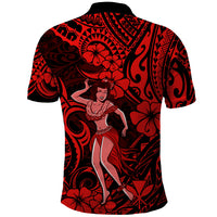 Hawaii Hula Girl Polo Shirt Hibiscus Hawaii Tribal Tattoo Red Version LT01 - Polynesian Pride
