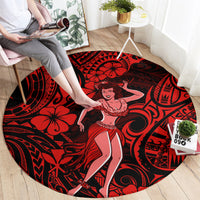 Hawaii Hula Girl Round Carpet Hibiscus Hawaii Tribal Tattoo Red Version LT01 - Polynesian Pride
