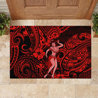 Hawaii Hula Girl Rubber Doormat Hibiscus Hawaii Tribal Tattoo Red Version LT01 - Polynesian Pride