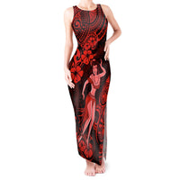 Hawaii Hula Girl Tank Maxi Dress Hibiscus Hawaii Tribal Tattoo Red Version LT01 Women Red - Polynesian Pride