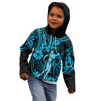 Hawaii Hula Girl Kid Hoodie Hibiscus Hawaii Tribal Tattoo Sky Blue Version LT01 - Polynesian Pride