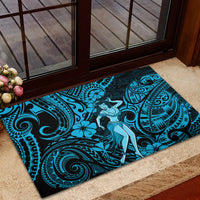 Hawaii Hula Girl Rubber Doormat Hibiscus Hawaii Tribal Tattoo Sky Blue Version LT01 - Polynesian Pride