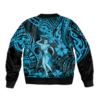 Hawaii Hula Girl Sleeve Zip Bomber Jacket Hibiscus Hawaii Tribal Tattoo Sky Blue Version LT01 - Polynesian Pride