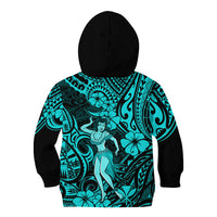 Hawaii Hula Girl Kid Hoodie Hibiscus Hawaii Tribal Tattoo Turquoise Version LT01 - Polynesian Pride