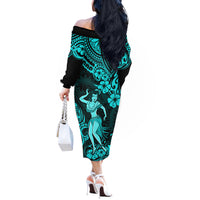 Hawaii Hula Girl Off The Shoulder Long Sleeve Dress Hibiscus Hawaii Tribal Tattoo Turquoise Version LT01 - Polynesian Pride