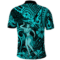 Hawaii Hula Girl Polo Shirt Hibiscus Hawaii Tribal Tattoo Turquoise Version LT01 - Polynesian Pride