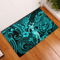 Hawaii Hula Girl Rubber Doormat Hibiscus Hawaii Tribal Tattoo Turquoise Version LT01 Turquoise - Polynesian Pride