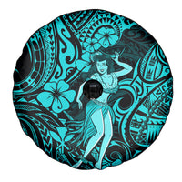 Hawaii Hula Girl Spare Tire Cover Hibiscus Hawaii Tribal Tattoo Turquoise Version LT01 - Polynesian Pride