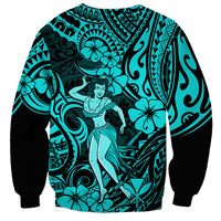 Hawaii Hula Girl Sweatshirt Hibiscus Hawaii Tribal Tattoo Turquoise Version LT01 - Polynesian Pride