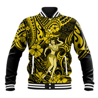 Hawaii Hula Girl Baseball Jacket Hibiscus Hawaii Tribal Tattoo Yellow Version LT01 Unisex Yellow - Polynesian Pride