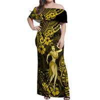 Hawaii Hula Girl Off Shoulder Maxi Dress Hibiscus Hawaii Tribal Tattoo Yellow Version LT01 Women Yellow - Polynesian Pride