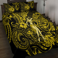 Hawaii Hula Girl Quilt Bed Set Hibiscus Hawaii Tribal Tattoo Yellow Version LT01 - Polynesian Pride