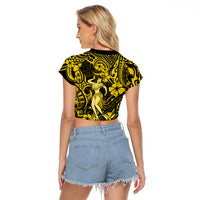 Hawaii Hula Girl Raglan Cropped T Shirt Hibiscus Hawaii Tribal Tattoo Yellow Version LT01 - Polynesian Pride