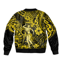 Hawaii Hula Girl Sleeve Zip Bomber Jacket Hibiscus Hawaii Tribal Tattoo Yellow Version LT01 - Polynesian Pride