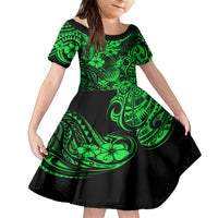 Hawaii Pineapple Kid Short Sleeve Dress Paradise Flowers Pacific With Green Polynesian Tribal LT01 KID Green - Polynesian Pride