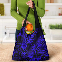 Hawaii Pineapple Grocery Bag Paradise Flowers Pacific With Navy Blue Polynesian Tribal LT01 - Polynesian Pride