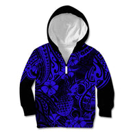Hawaii Pineapple Kid Hoodie Paradise Flowers Pacific With Navy Blue Polynesian Tribal LT01 - Polynesian Pride