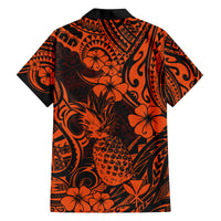 Hawaii Pineapple Family Matching Off Shoulder Maxi Dress and Hawaiian Shirt Paradise Flowers Pacific With Orange Polynesian Tribal LT01 - Polynesian Pride