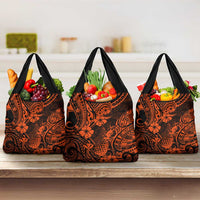 Hawaii Pineapple Grocery Bag Paradise Flowers Pacific With Orange Polynesian Tribal LT01 3-pack One Size Orange - Polynesian Pride