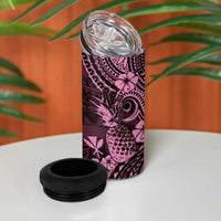 Hawaii Pineapple 4 in 1 Can Cooler Tumbler Paradise Flowers Pacific With Pink Polynesian Tribal