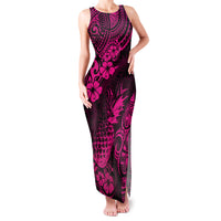 Hawaii Pineapple Family Matching Tank Maxi Dress and Hawaiian Shirt Paradise Flowers Pacific With Pink Polynesian Tribal LT01 Mom's Dress Pink - Polynesian Pride