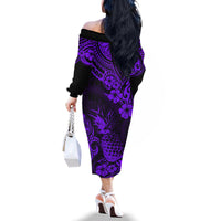 Hawaii Pineapple Family Matching Off Shoulder Long Sleeve Dress and Hawaiian Shirt Polynesian Pattern Purple Version LT01 - Polynesian Pride