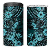 Hawaii Pineapple 4 in 1 Can Cooler Tumbler Polynesian Pattern Turquoise Version