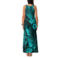 Hawaii Pineapple Family Matching Tank Maxi Dress and Hawaiian Shirt Polynesian Pattern Turquoise Version LT01 - Polynesian Pride