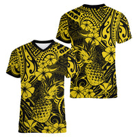 Hawaii Pineapple Women V Neck T Shirt Polynesian Pattern Yellow Version LT01 - Polynesian Pride