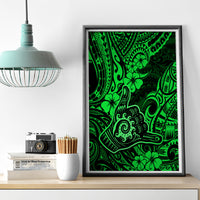 Hawaii Shaka Sign Canvas Wall Art With Polynesian Hibiscus Green Unique LT01 - Polynesian Pride