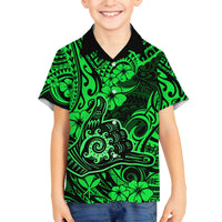 Hawaii Shaka Sign Family Matching Puletasi Dress and Hawaiian Shirt With Polynesian Hibiscus Green Unique LT01 Son's Shirt Green - Polynesian Pride