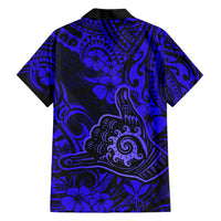 Hawaii Shaka Sign Family Matching Short Sleeve Bodycon Dress and Hawaiian Shirt With Polynesian Hibiscus Navy Blue Unique LT01 - Polynesian Pride