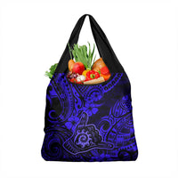 Hawaii Shaka Sign Grocery Bag With Polynesian Hibiscus Navy Blue Unique LT01 1-pack One Size Blue - Polynesian Pride