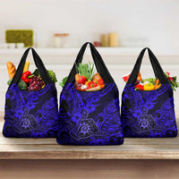Hawaii Shaka Sign Grocery Bag With Polynesian Hibiscus Navy Blue Unique LT01 3-pack One Size Blue - Polynesian Pride