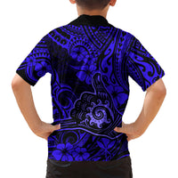 Hawaii Shaka Sign Kid Hawaiian Shirt With Polynesian Hibiscus Navy Blue Unique LT01 - Polynesian Pride