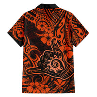 Hawaii Shaka Sign Family Matching Off Shoulder Long Sleeve Dress and Hawaiian Shirt With Polynesian Hibiscus Orange Unique LT01 - Polynesian Pride