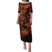 Hawaii Shaka Sign Family Matching Puletasi Dress and Hawaiian Shirt With Polynesian Hibiscus Orange Unique LT01 Mom's Dress Orange - Polynesian Pride