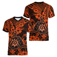 Hawaii Shaka Sign Women V Neck T Shirt With Polynesian Hibiscus Orange Unique LT01 - Polynesian Pride