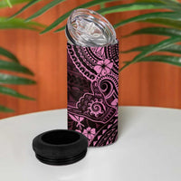 Hawaii Shaka Sign 4 in 1 Can Cooler Tumbler With Polynesian Hibiscus Pink Unique