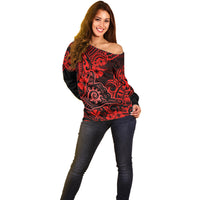 Hawaii Shaka Sign Off Shoulder Sweater Polynesian Pattern Red Version LT01 - Polynesian Pride