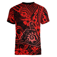 Hawaii Shaka Sign Women V Neck T Shirt Polynesian Pattern Red Version LT01 - Polynesian Pride