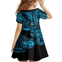 Hawaii Shaka Sign Kid Short Sleeve Dress Polynesian Pattern Sky Blue Version LT01 - Polynesian Pride