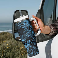 Hawaii Shaka Sign Tumbler With Handle Polynesian Pattern Sky Blue Version