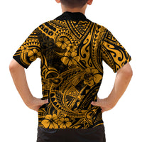 Hawaii Shark Family Matching Off Shoulder Maxi Dress and Hawaiian Shirt Polynesian Pattern Gold Version LT01 - Polynesian Pride