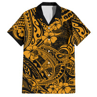 Hawaii Shark Family Matching Puletasi Dress and Hawaiian Shirt Polynesian Pattern Gold Version LT01 Dad's Shirt - Short Sleeve Gold - Polynesian Pride