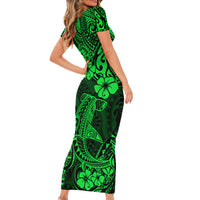 Hawaii Shark Short Sleeve Bodycon Dress Polynesian Pattern Green Version LT01 - Polynesian Pride