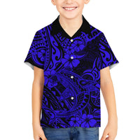 Hawaii Shark Hawaiian Shirt Polynesian Pattern Navy Blue Version LT01 - Polynesian Pride