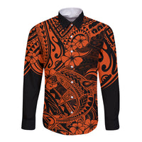 Hawaii Shark Long Sleeve Button Shirt Polynesian Pattern Orange Version LT01 Unisex Orange - Polynesian Pride